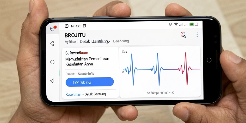 Antarmuka aplikasi BROJITU menampilkan grafik detak jantung secara real-time.