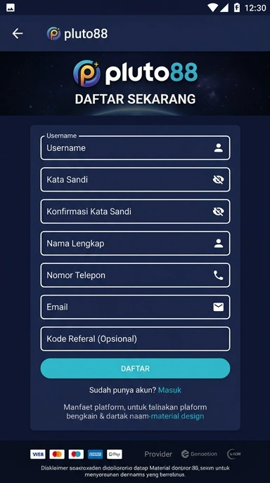 Tampilan halaman daftar pluto88
